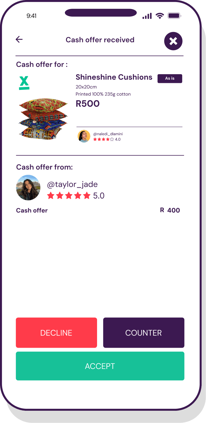 Reviewing a cash offer in the SWIPSWXP app